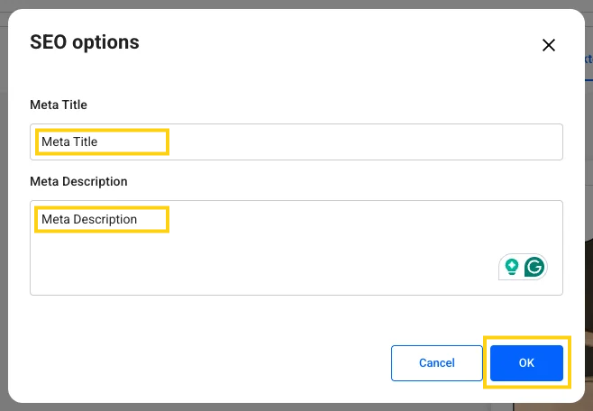 write the meta title and meta description and then click the OK button