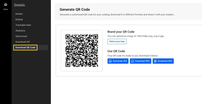 Download QR code button in flipsnack