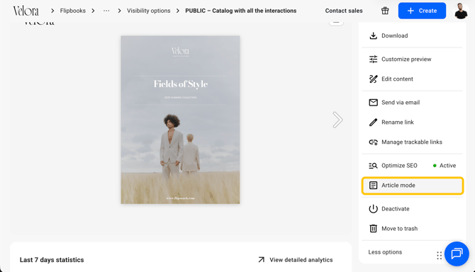 Select Article mode from the menu