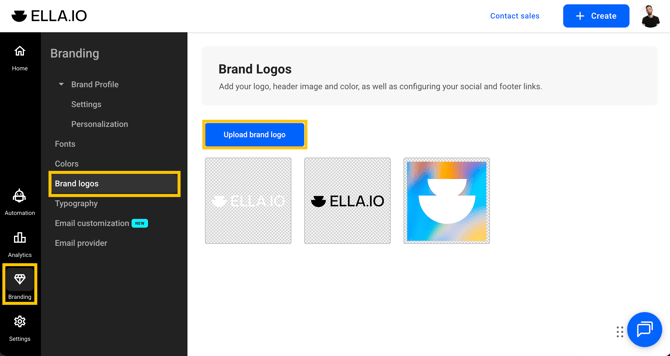 Brand logos in the Branding tab