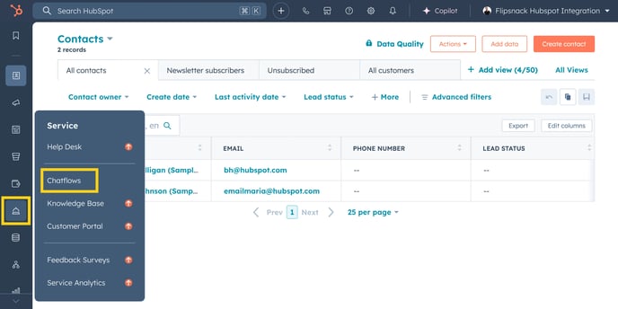 How to add a chatflow in Hubspot