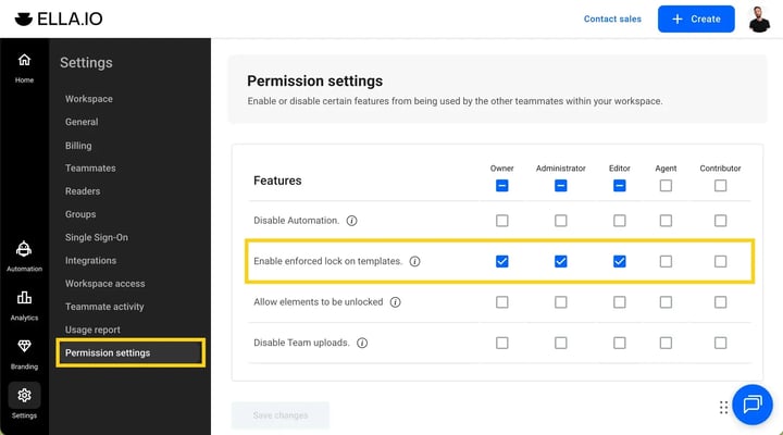 Check the box for Enforced lock on templates