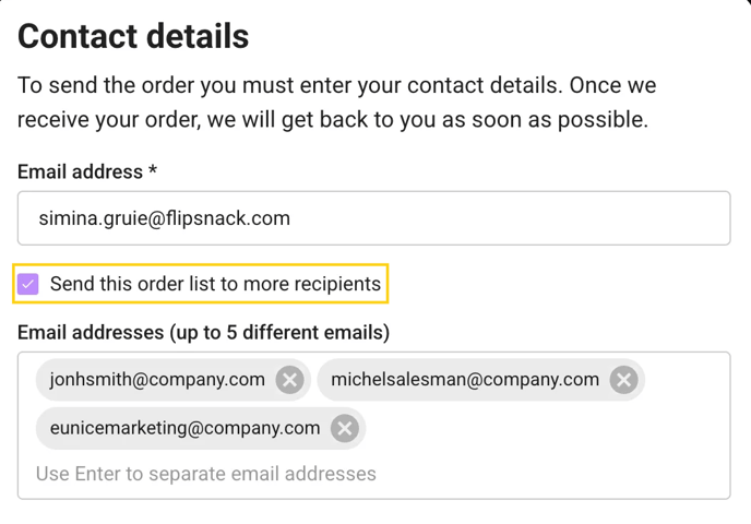 Contact details when sending the order list are possible -mh