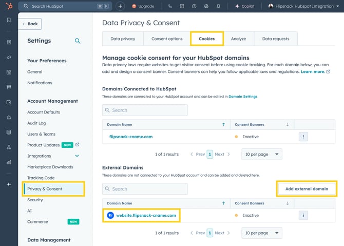 Integrate cookie banner