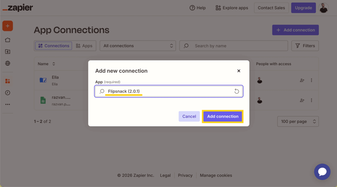 Create a Zap and select a Flipsnack trigger