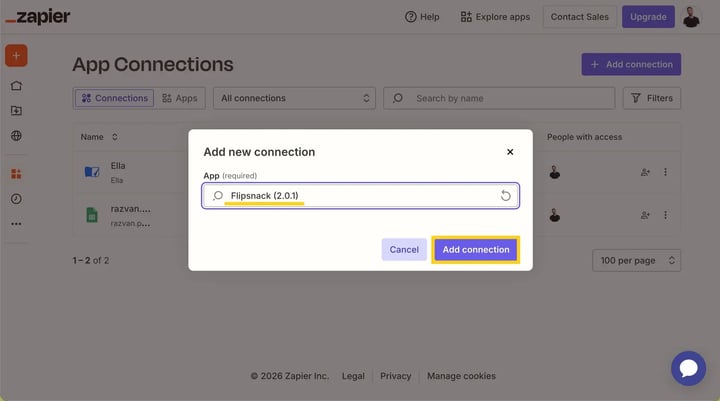 Create a Zap and select a Flipsnack trigger