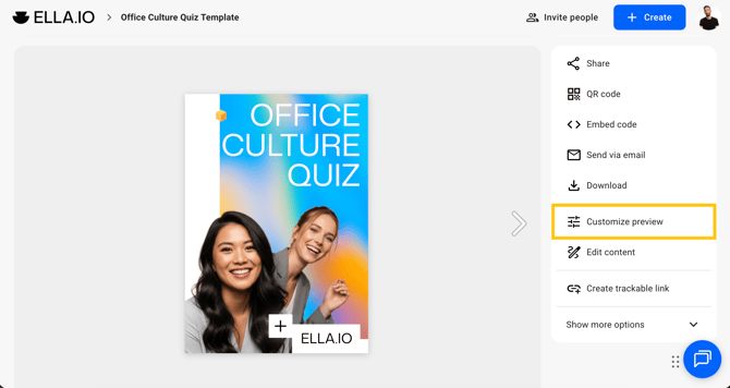 Customise in the overview section