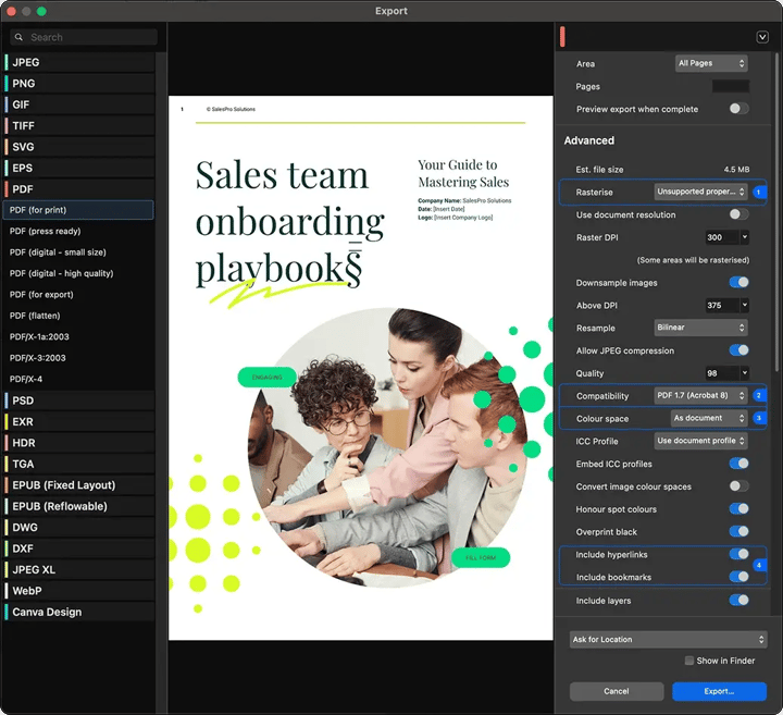 Export-options