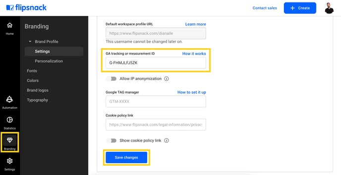 Installing Google Analytics on your profile through Flipsnack