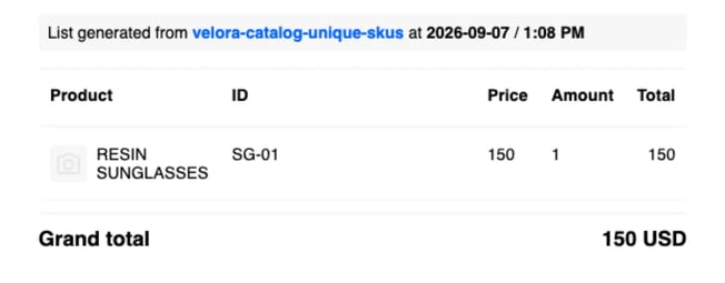 The generated PDF order list as the buyer downloads it.