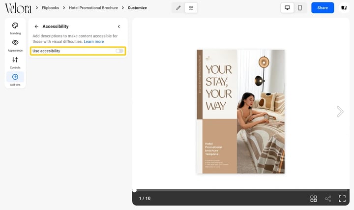 The Accessibility toggle in the Add-ons section, off