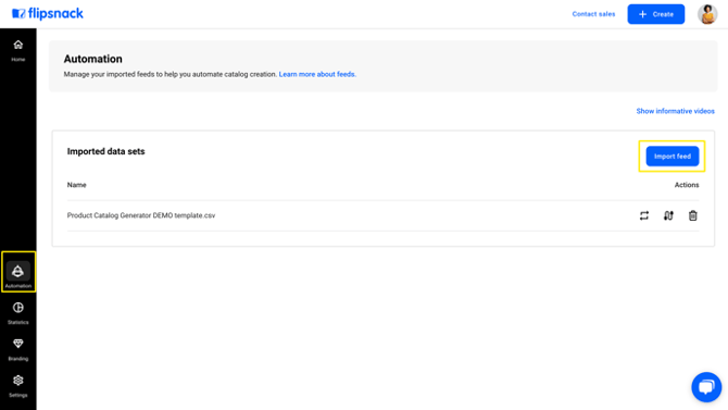 01-automation-main-dashboard-flipsnack-click-import-feed