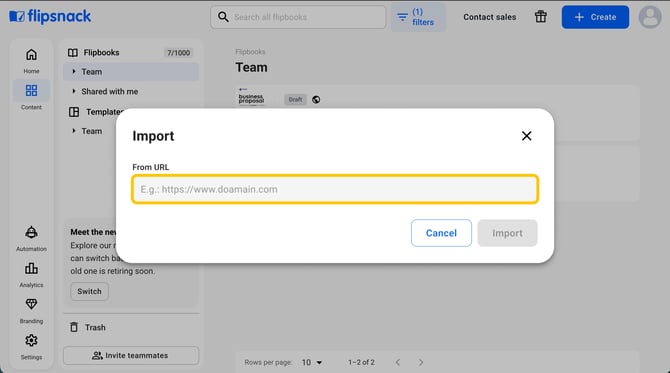paste a link to a publicly accessible CSV file in the From URL field