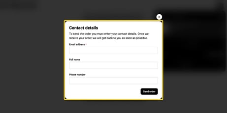 The reader-side Contact details pop-up, asking for the customer's email address.
