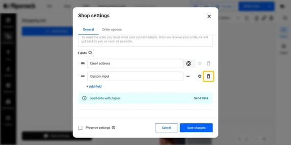The remove icon after the validation icon on a customer details field row.