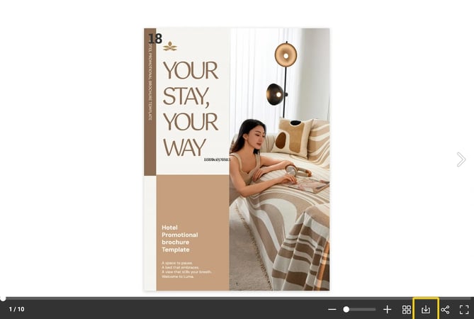 The flipbook player with the Download icon highlighted in the control bar