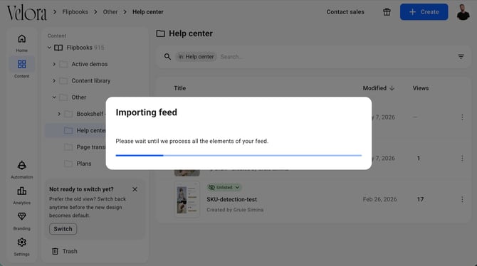 Importing feed progress bar