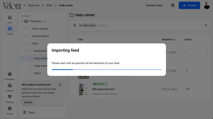 Importing feed progress bar