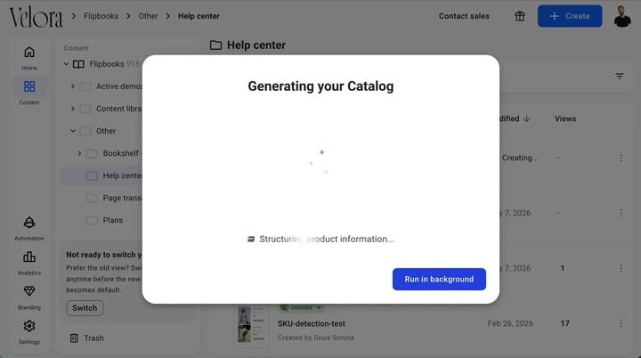 Generating your Catalog window while product information is structured