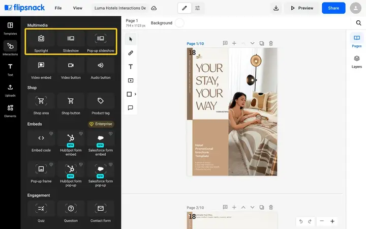 The Multimedia section with Spotlight, Slideshow and Pop-up slideshow highlighted