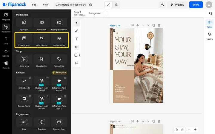 The Multimedia section scrolled to Video embed, Video button and Audio button, highlighted