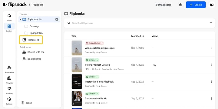 The Templates entry in the Dashboard's left-hand menu.