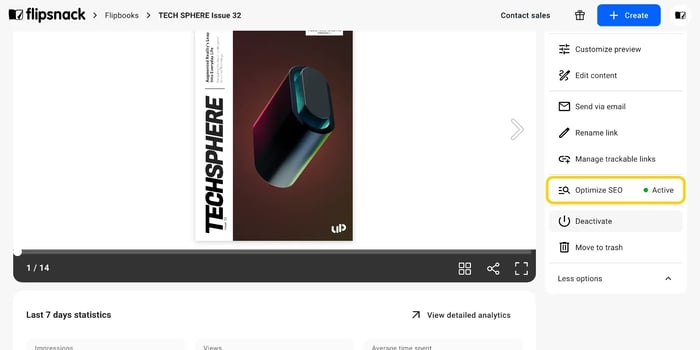 Optimize SEO in the flipbook side panel