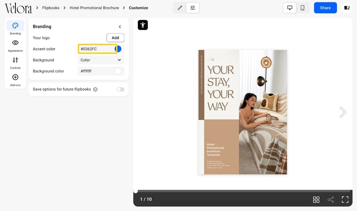 The Player accent color picker in the Branding section