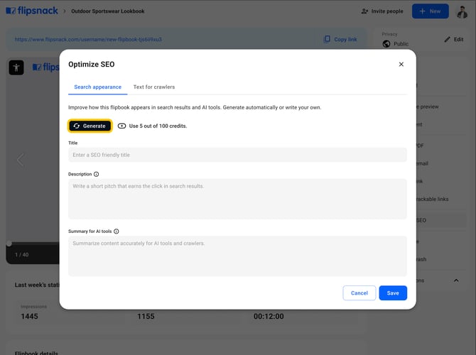 generate SEO fields with AI in the Search appearance tab