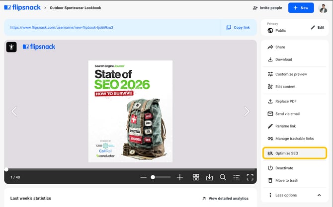 open Optimize SEO from the More options menu