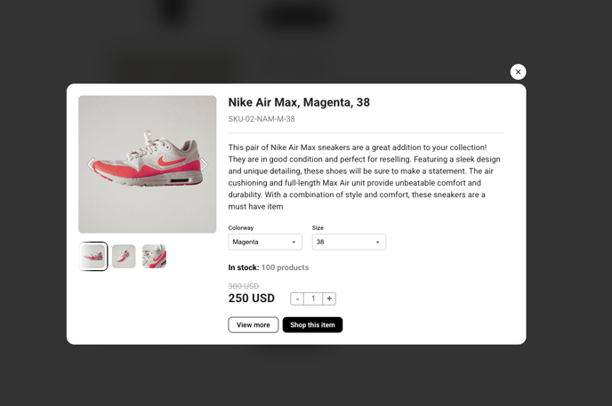 Example of stock availability shown to customers in the catalog