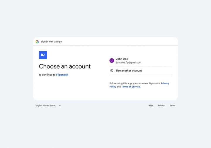 The Google account chooser, listing the account and an option to use another