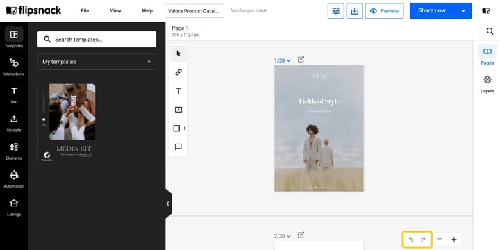 The Undo and Redo buttons in the bottom-right of Design Studio, next to Zoom in and Zoom out.