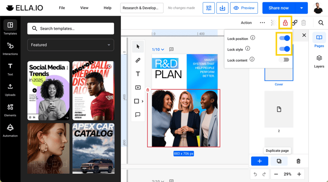 How to lock elements in a template
