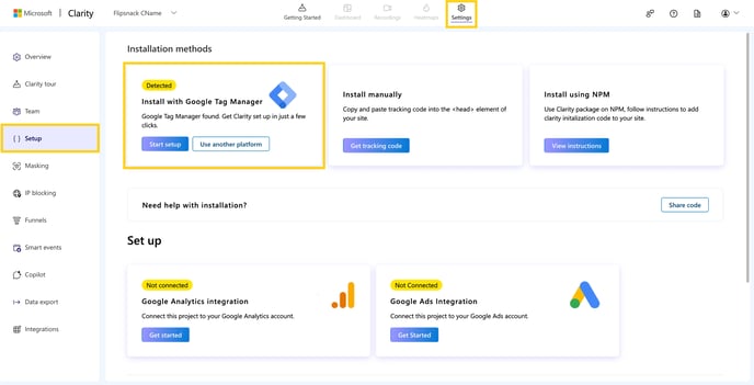 Install Clarity with Google Tag Manager integration