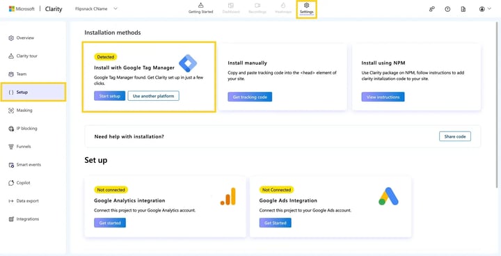 Install Clarity with Google Tag Manager integration