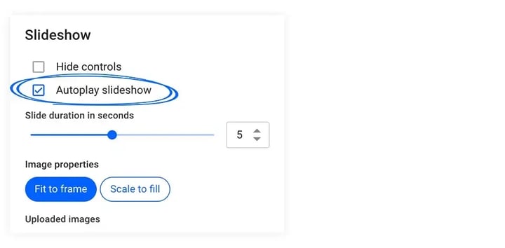 Selecting the Autoplay slideshow option