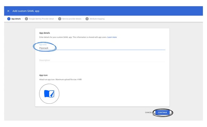 The third step of how to create a custom SAML app