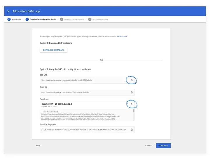 The fourth step of how to create a custom SAML app