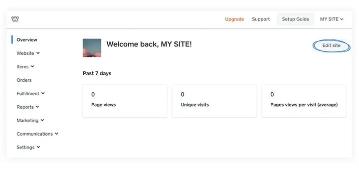 edit site option on weebly