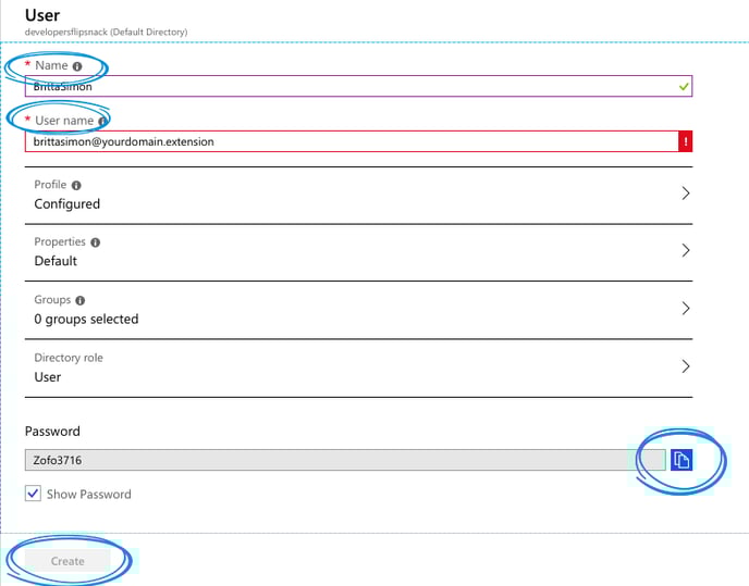User properties in Azure