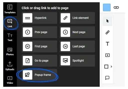 Choosing the popup frame in Design Studio