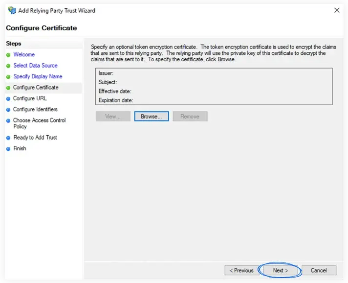 Configuring the certificate