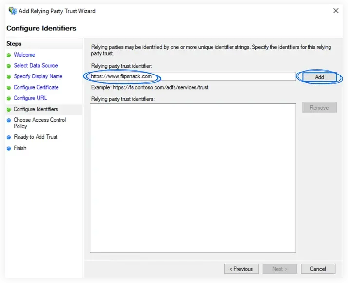 Setting the configure identifiers