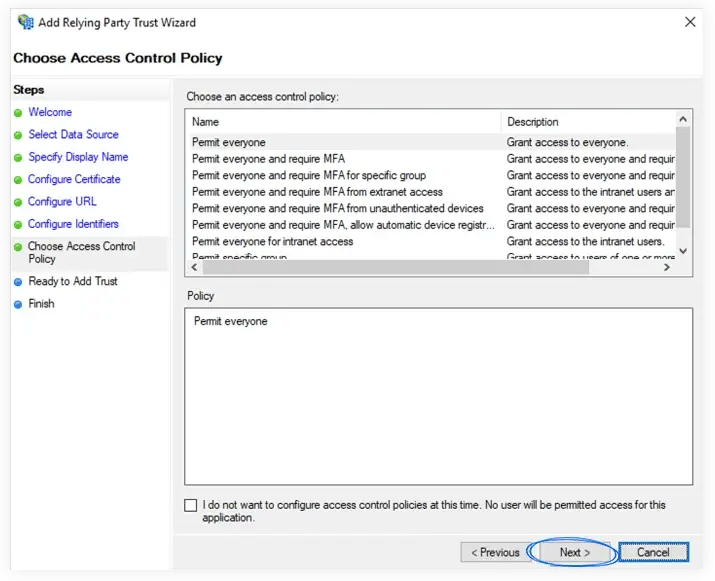 Choosing the access control policy