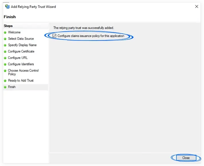 Checking the Configure claims issuance policy 