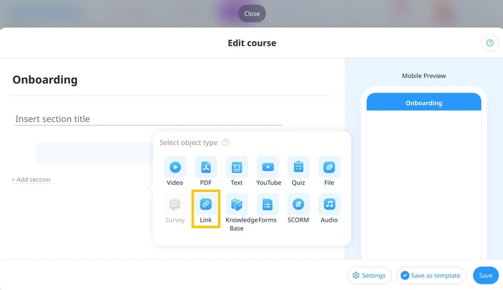 Add a link element to the Connecteam course