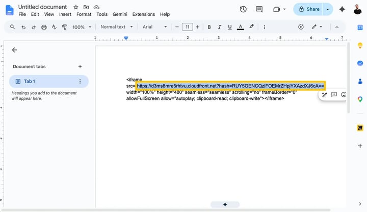 Extract the source URL from the iframe code in a text editor