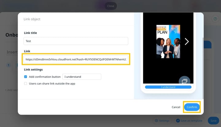 Paste the code in the link field and confirm