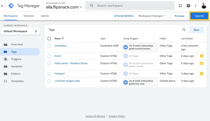 Submit changes and publish container